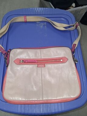 Coach Pink and Beige Leather Crossbody Shoulder Bag